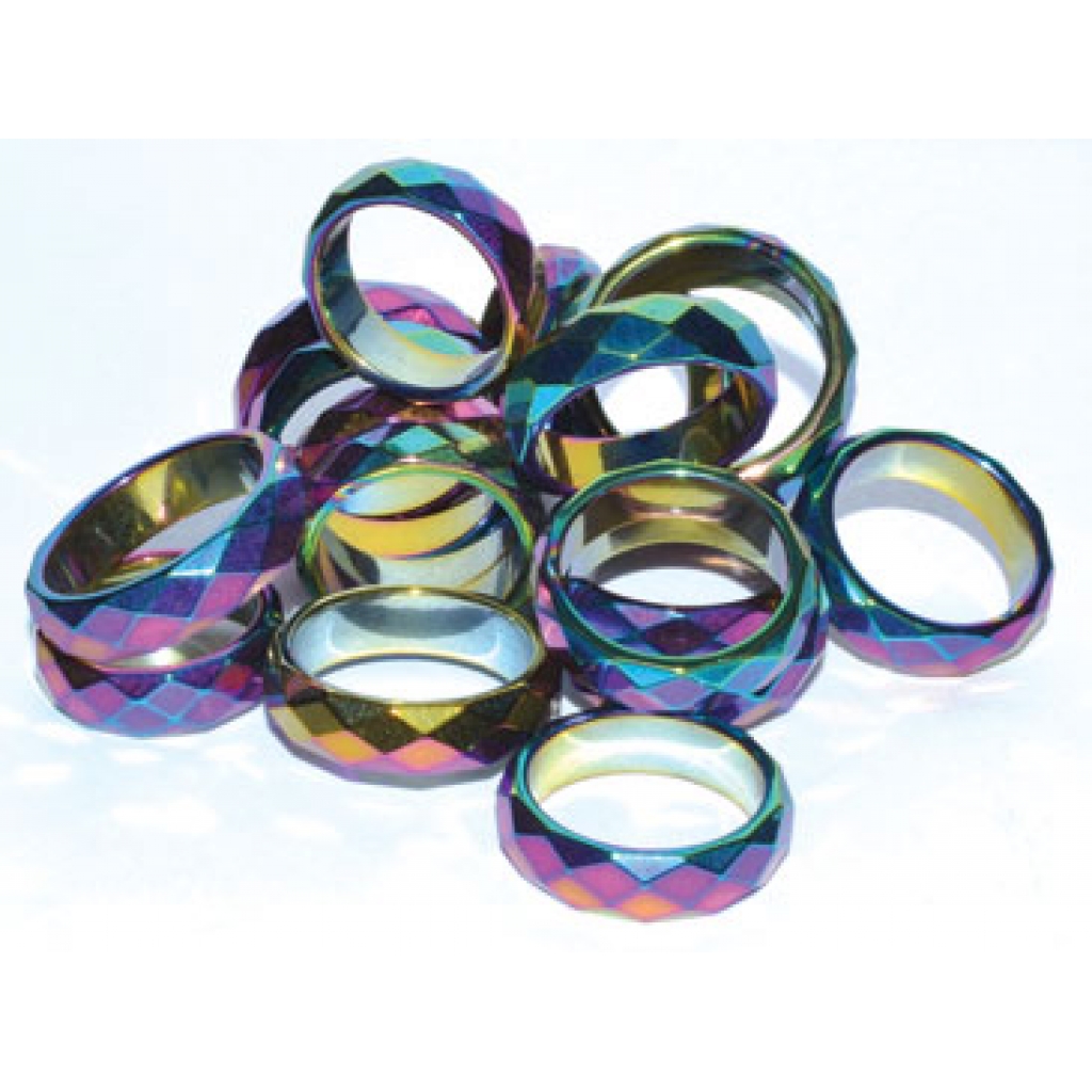 Set of 50 Rainbow Magnetic Hematite Faceted Rings