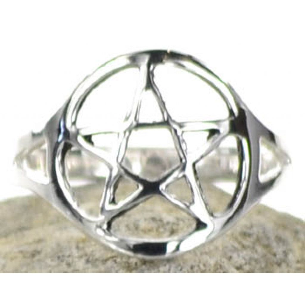 Silver Plated Brass Pentagram Ring (Size 10)