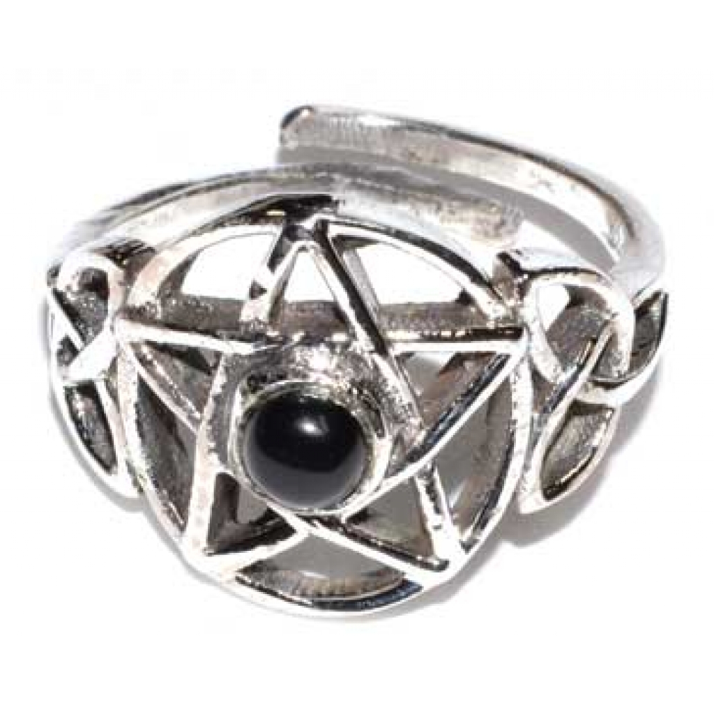 Pentacle Black Stone Adjustable Ring: Protective Jewelry