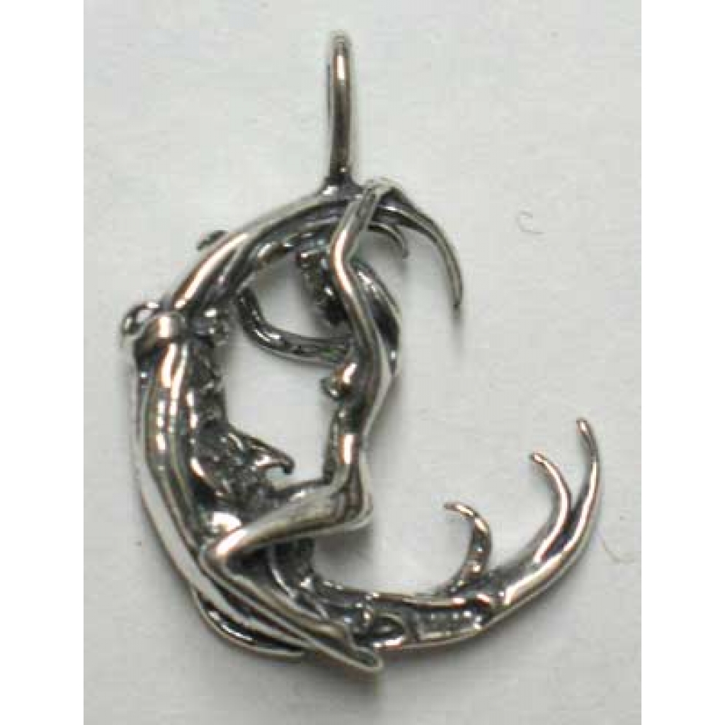 Woman Facing Moon Sterling Silver Pendant