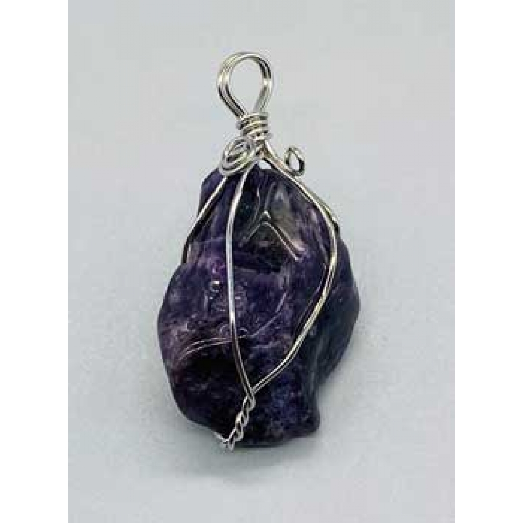 Polished Amethyst Wire Wrapped Pendant - Calming Energy