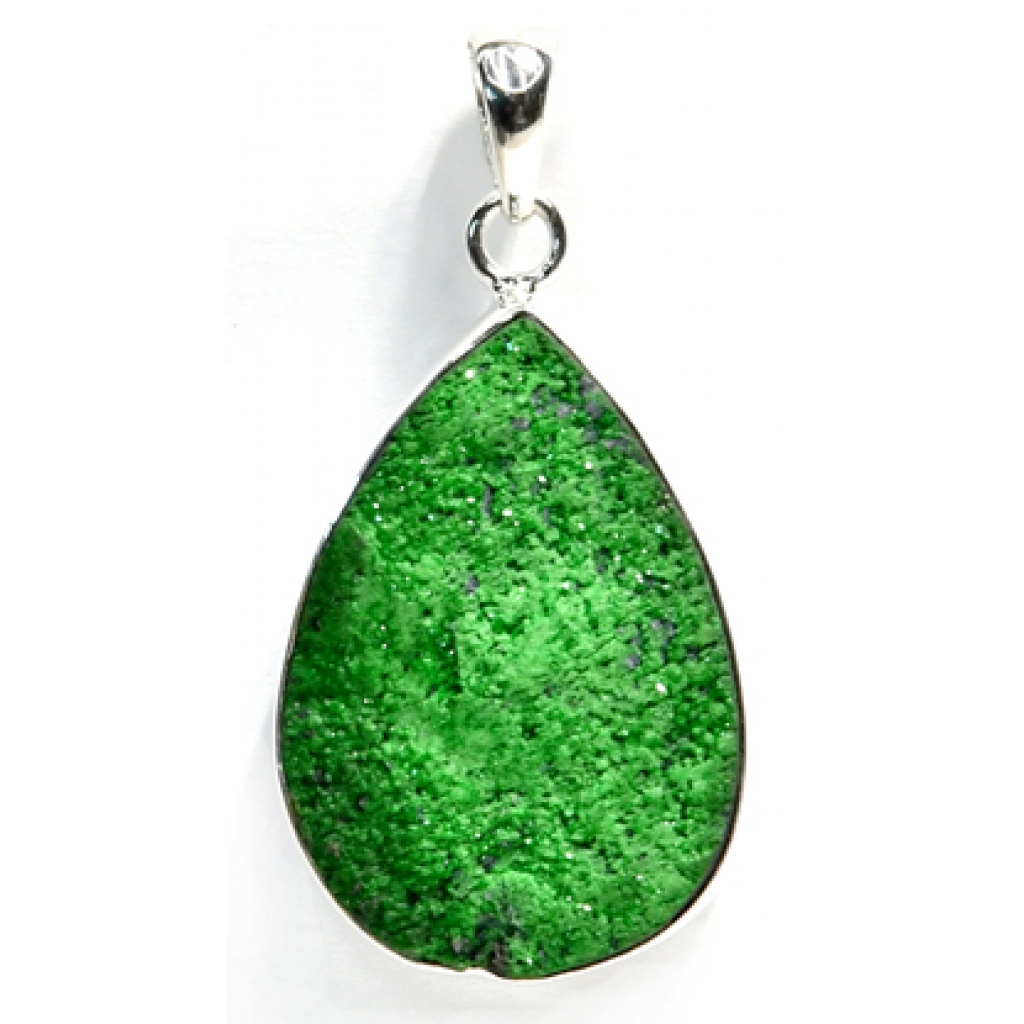 Uvarovite Teardrop Pendant in Sterling Silver