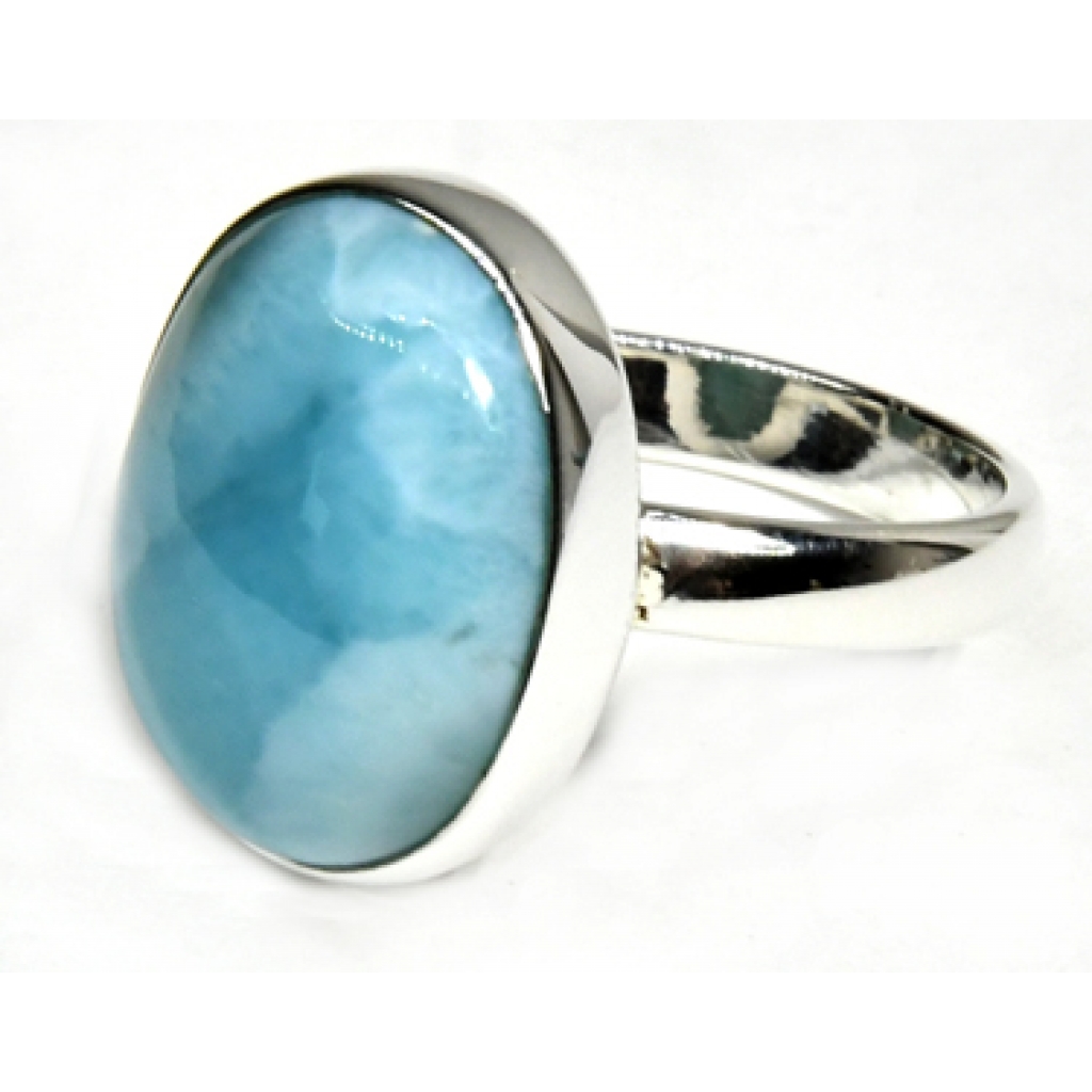 Handcrafted Size 6 Larimar Ring with Calming Energy