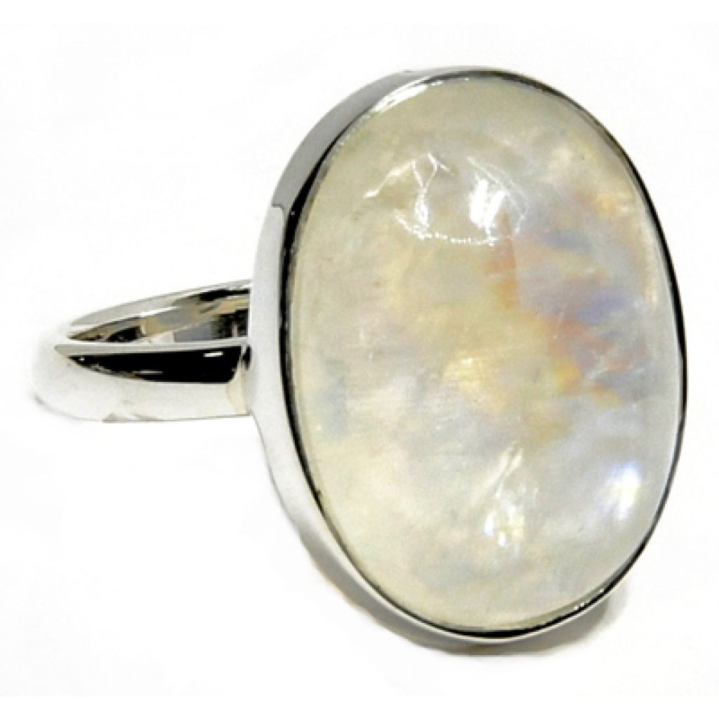 Size 8 Rainbow Moonstone Ring - Sterling Silver