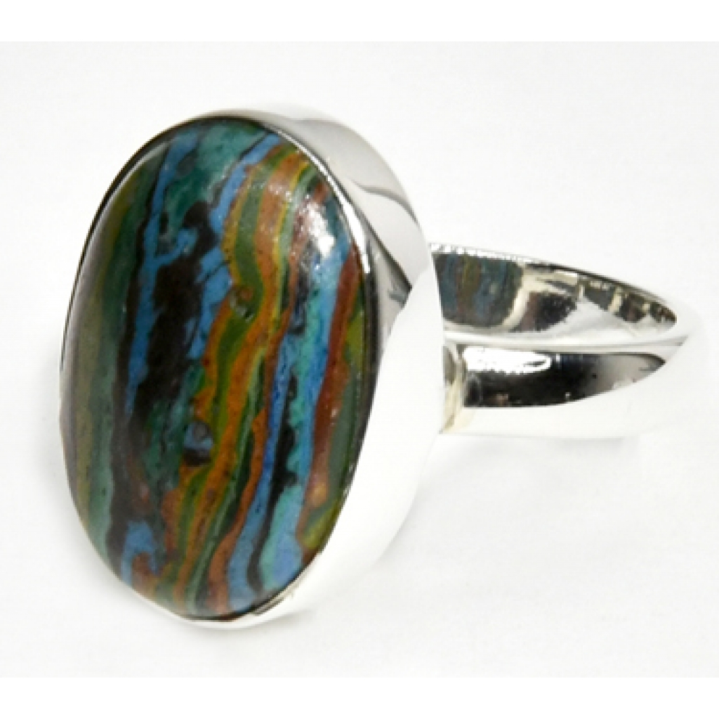 Size 8 Rainbow Calsilica Ring - Sterling Silver