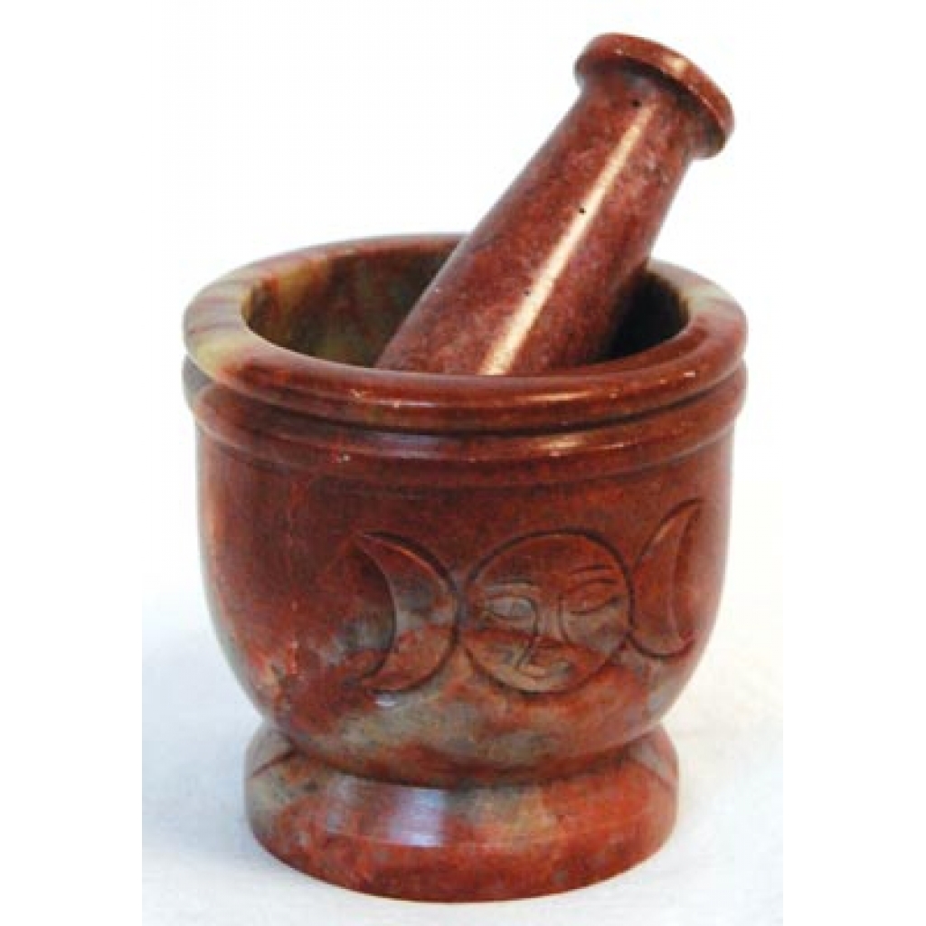 Triple Moon Soapstone Mortar & Pestle Set - Ritual Crafting Essential