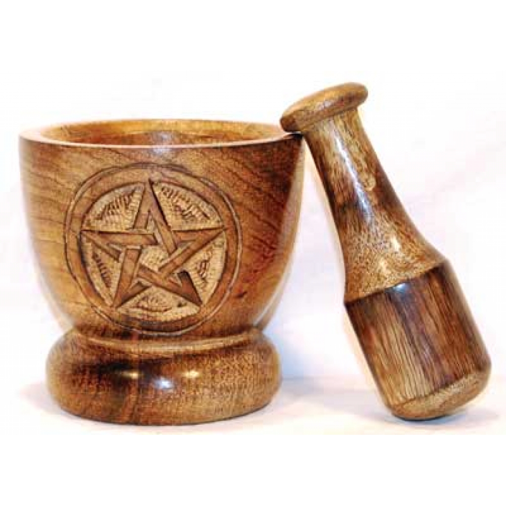 Wooden Pentagram Mortar and Pestle Set