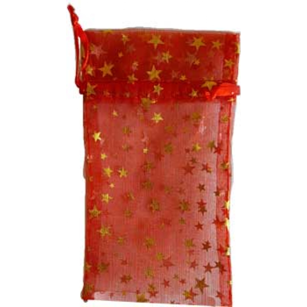 12 Pack Red Organza Pouch with Gold Stars