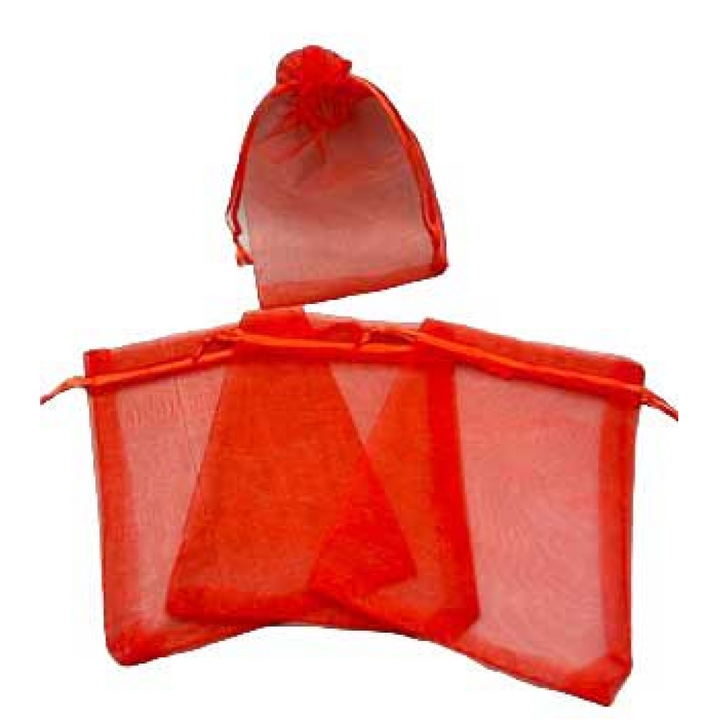 100 Pack Red Organza Drawstring Bags