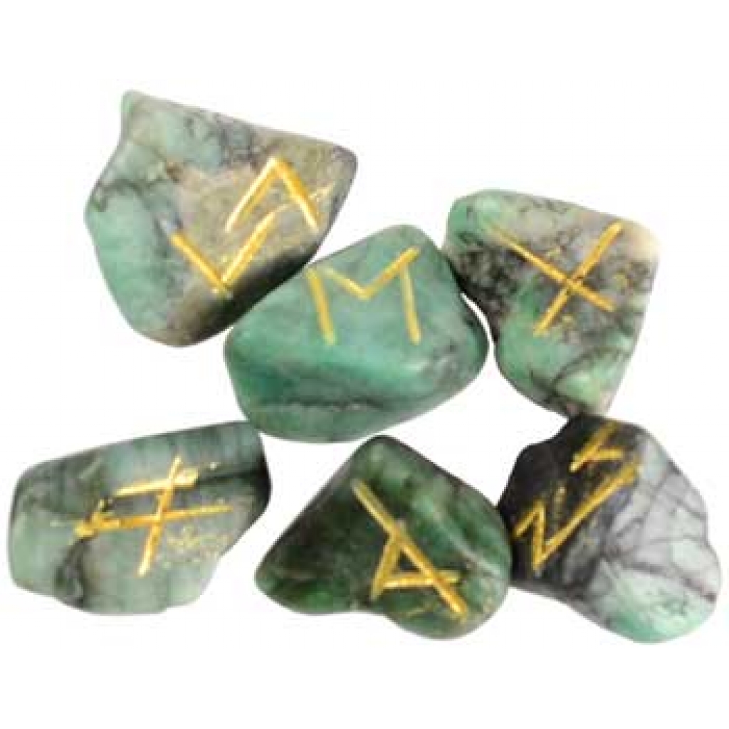 Emerald Rune Set with Elder Futhark Stones