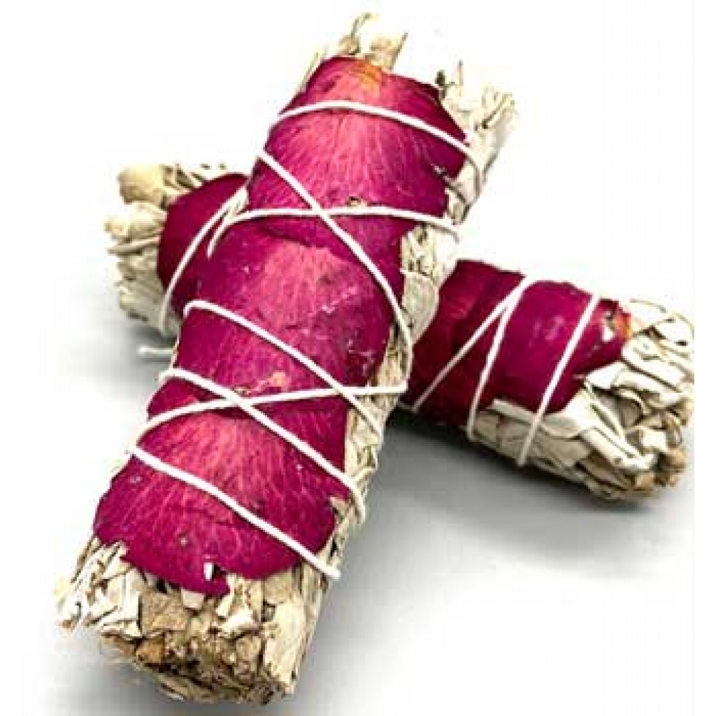 White Sage & Rose Petal Smudge Stick (4