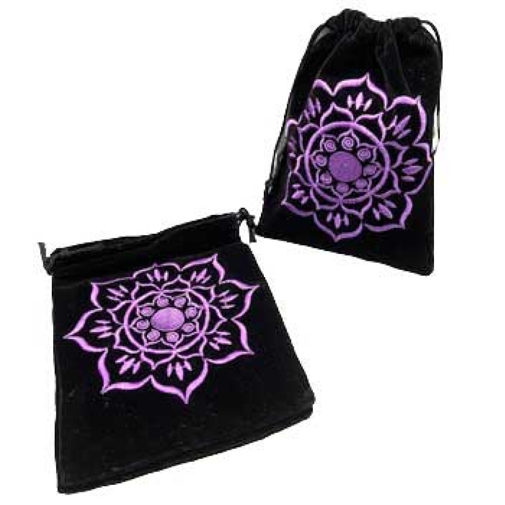 Velveteen Lotus Drawstring Bag (5