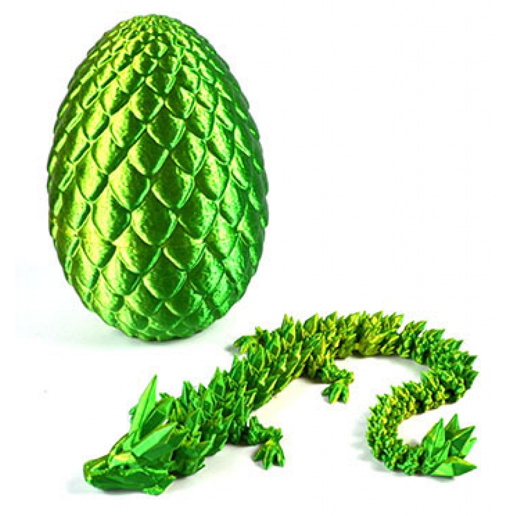 3D Printed Green Dragon Egg with Dragon Figurine