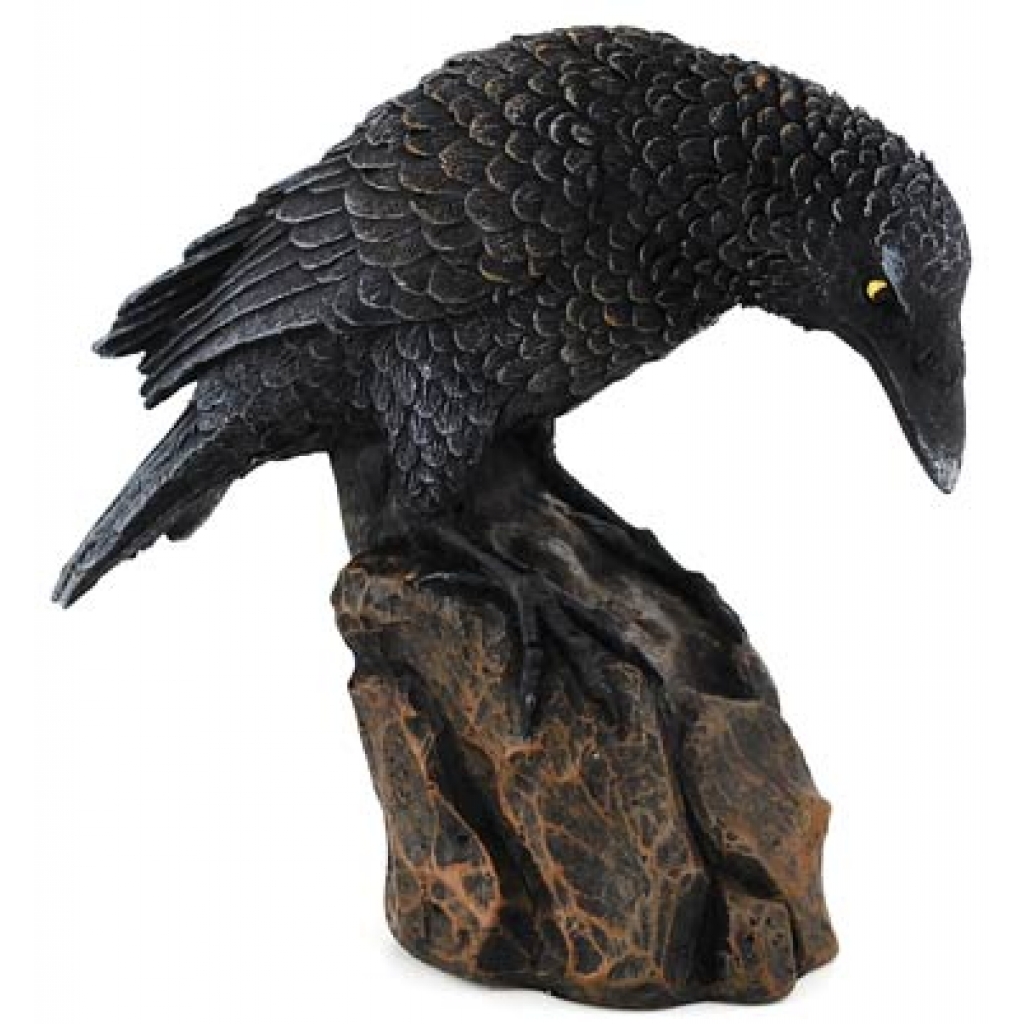 Downward Looking Raven Statue - Mystical Decor