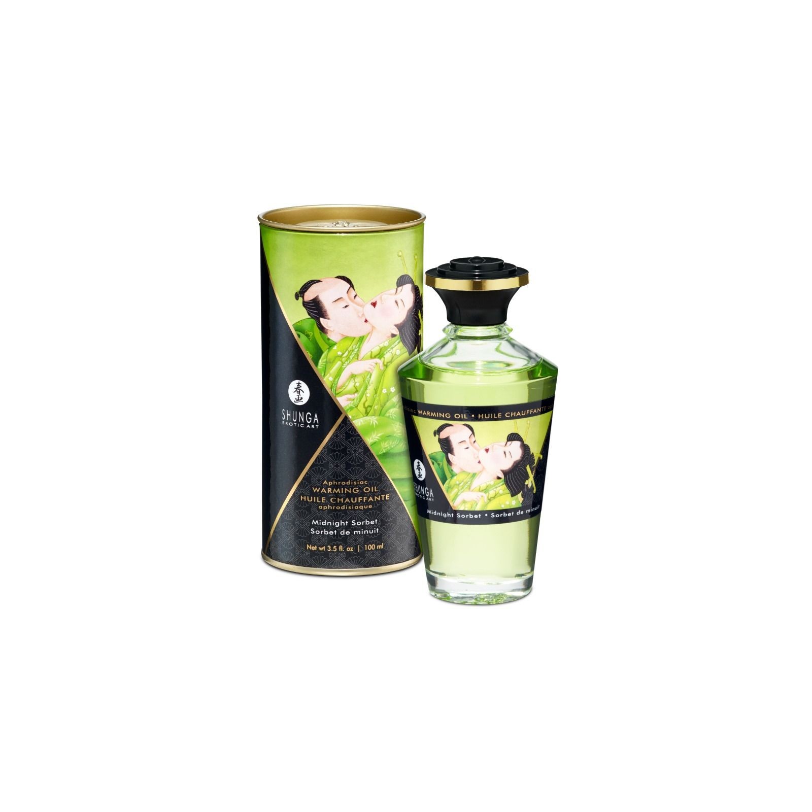 Shunga Aceite Masaje Efecto Calor Sabor Sorbete De Medianoche 100 ml - Placer Sensual