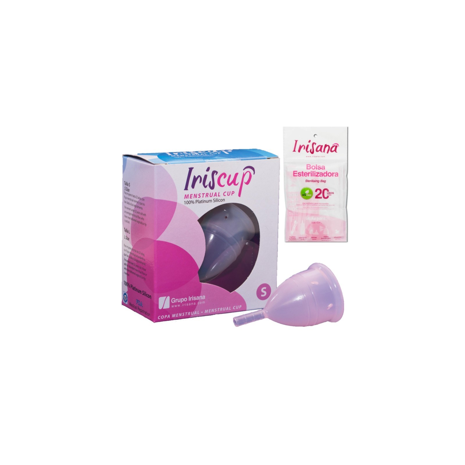 Copa Menstrual Rosa Pequeña con Bolsa Esterilizadora