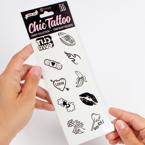 Set of 10 Temporary Tattoos Candy Collection - Chic Tattoos