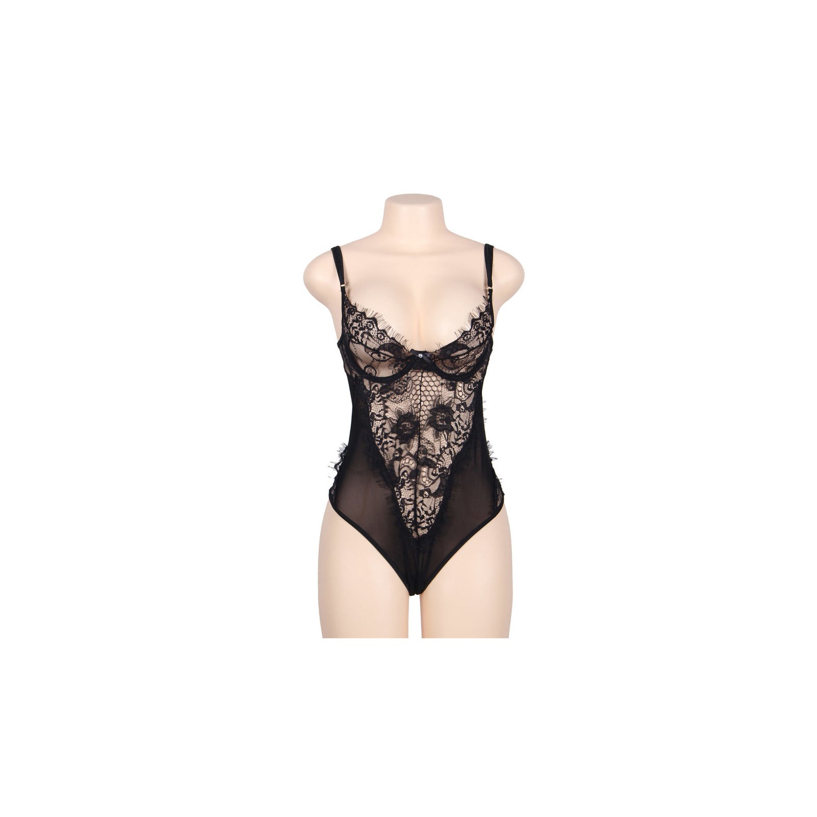 Subblime Plus Size Floral Lace Teddy with Fringe