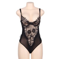 Subblime Plus Size Floral Lace Teddy with Fringe