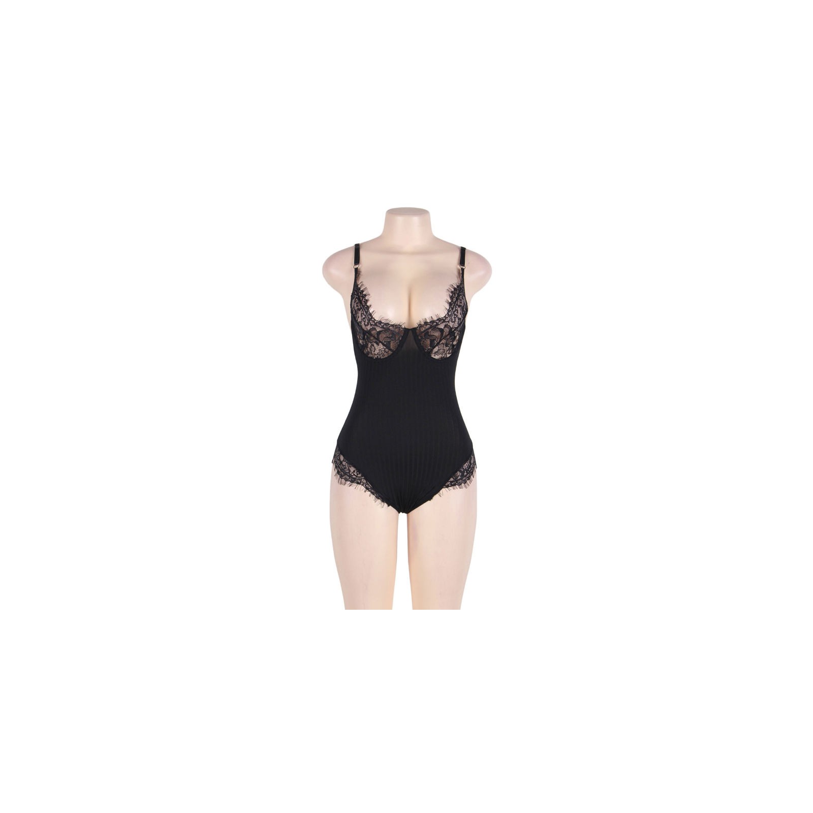 Sublime Black Striped Teddy Plus Size - Elegance Personified