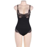 Sublime Black Striped Teddy Plus Size - Elegance Personified