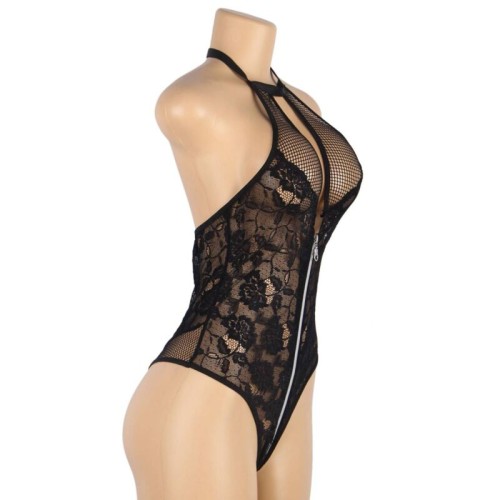 Sublime Floral Lace Teddy with Zipper S/M