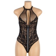 Sublime Floral Lace Teddy with Zipper S/M