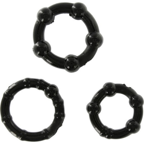 Three Ring Penis Cock Rings Set Black - Enhance Pleasure