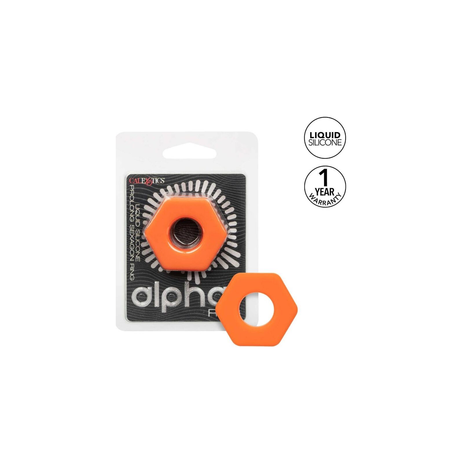 Alpha Liquid Silicone Prolong Sexagon Ring Orange