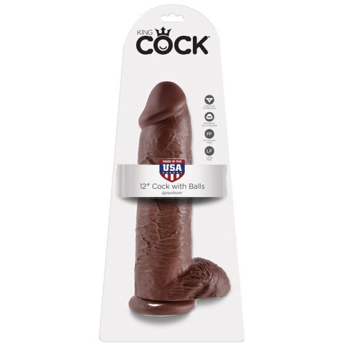 Dildo Realístico Marrón con Testículos 30.48 Cm - King Cock