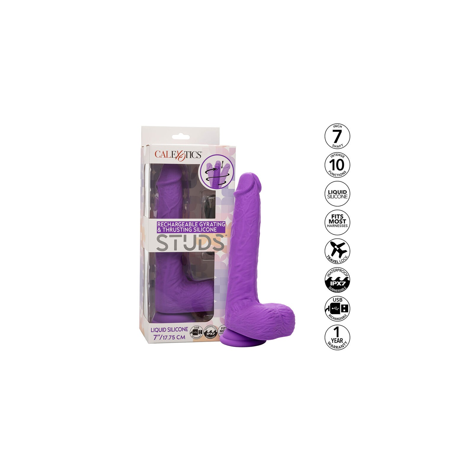 Rechargeable Gyrating Thrusting Silicone Studs