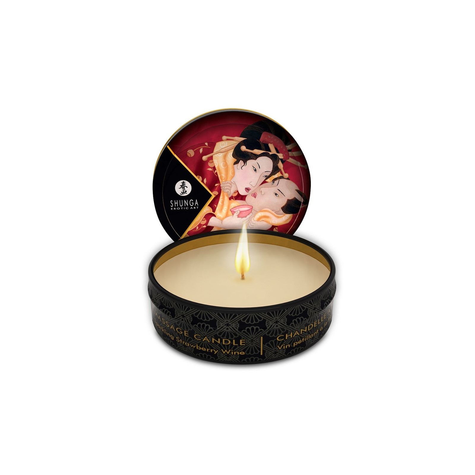 Shunga Mini Caress Massage Candle Strawberries & Cava 30ml - Romantic Experience