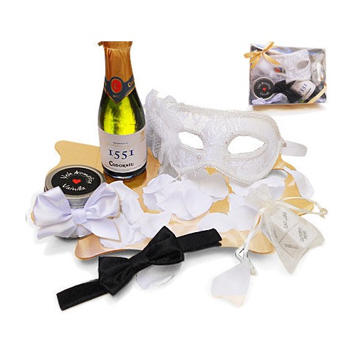 Kit Adultos Blanco con Máscara Veneciana para Noches Románticas