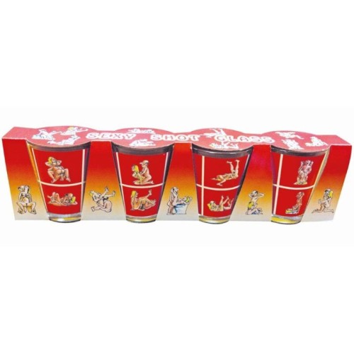 4 Kamasutra Glass Shot Glasses Set