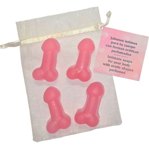 4 Mini Jabones Perfumados Forma Pene Rosa para Fiestas Divertidas