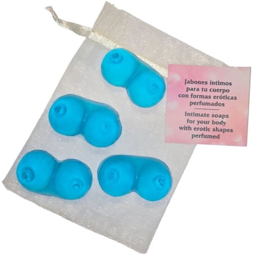 4 Mini Soaps Shaped Like Breasts Blue