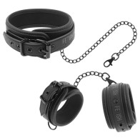 Fetish Submissive - Collar Y Esposas Cuero Vegano - Esenciales de Bondage