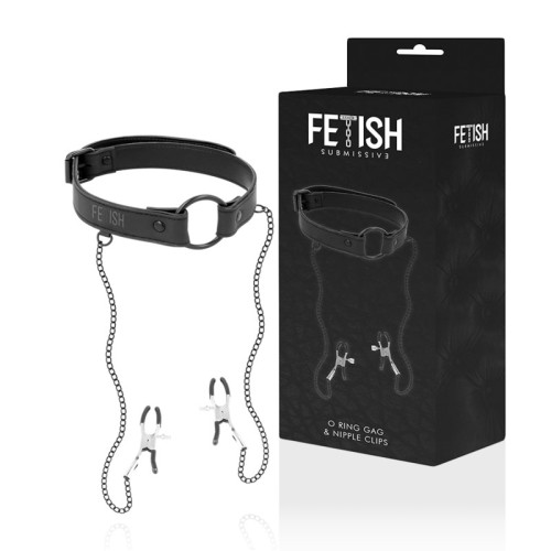 Fetish Submissive Gag Ring with Nipple Clamps