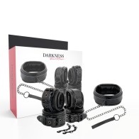 Darkness - Conjunto de Collar y Esposas de Cuero para Diversión Bondage