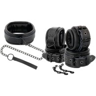 Darkness Leather Collar and Cuff Set for Bondage Fun