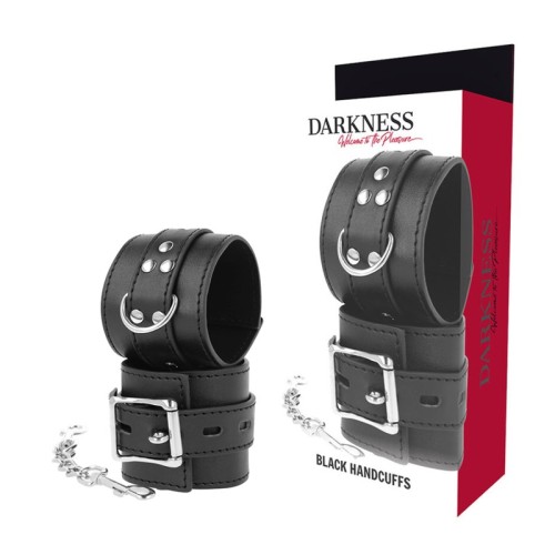 Darkness - Esposas Leather Negro - Equipo de Bondage Definitivo