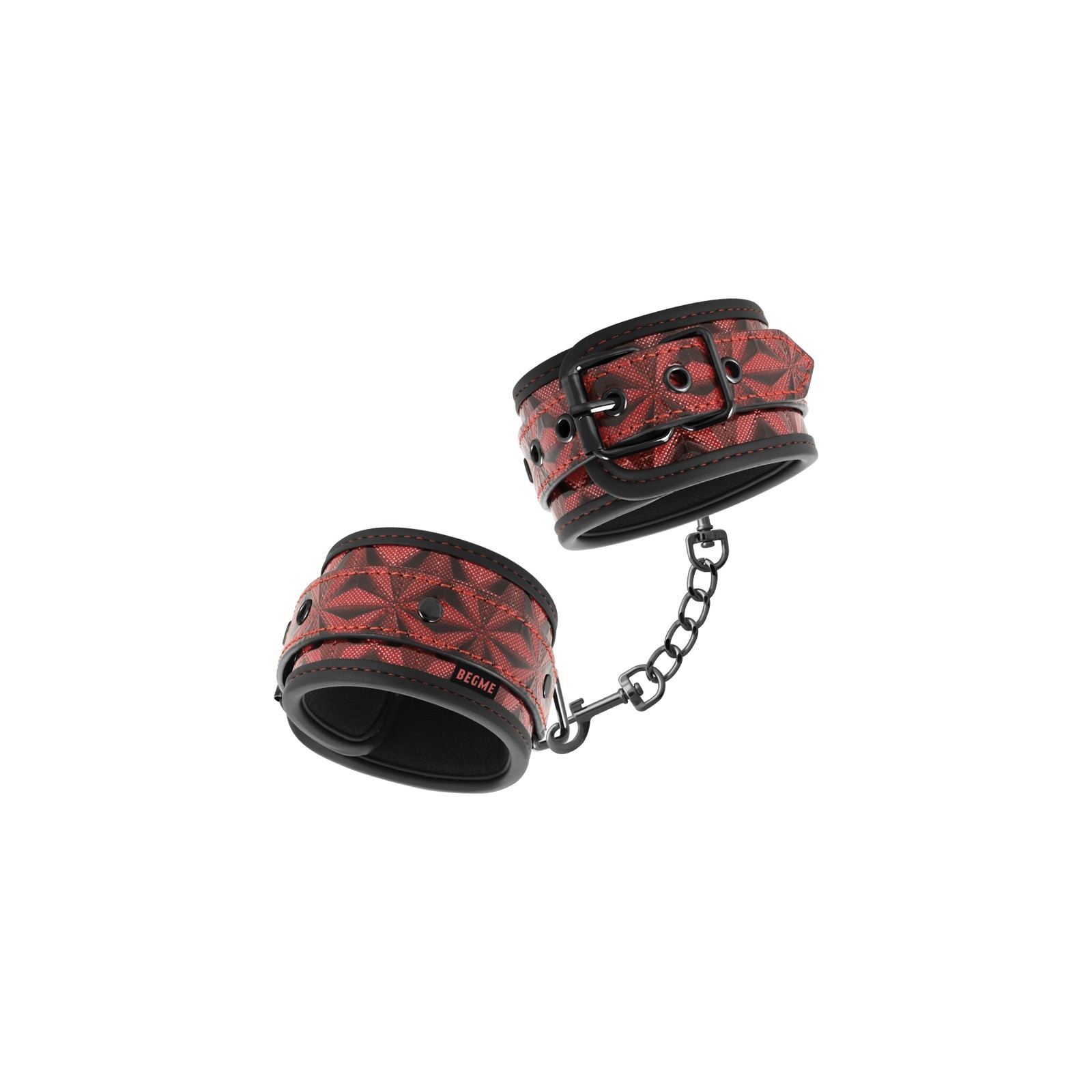 Begme Black Vegan Leather Handcuffs for Bondage Play