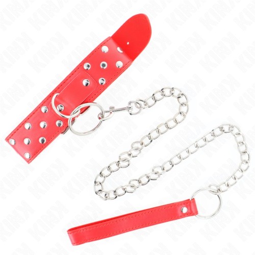 Kink Collar Rojo Ajustable y Correa para BDSM