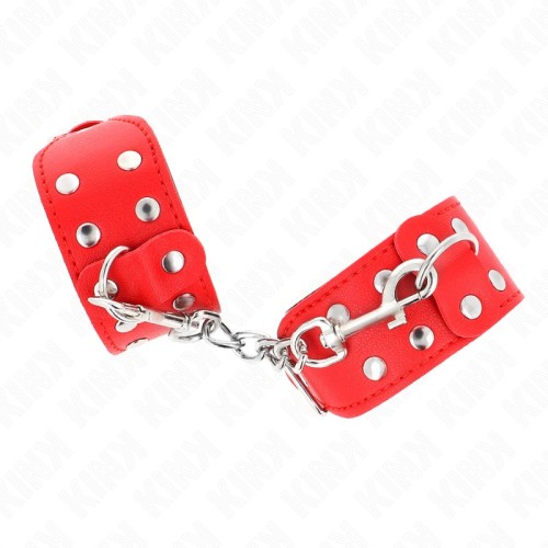 Kink - Muñequeras Con Doble Línea De Tachuelas Ajustable Rojo - Equipamiento BDSM Premium