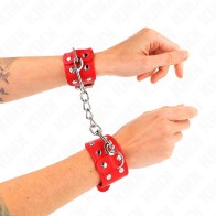 Kink - Muñequeras Con Doble Línea De Tachuelas Ajustable Rojo - Equipamiento BDSM Premium