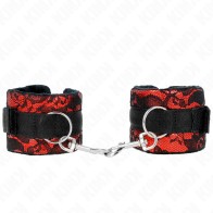 Kink - Muñequeras Cortas De Encaje Terciopelo Y Unión De Nylon Rojo/negro - Estilo BDSM