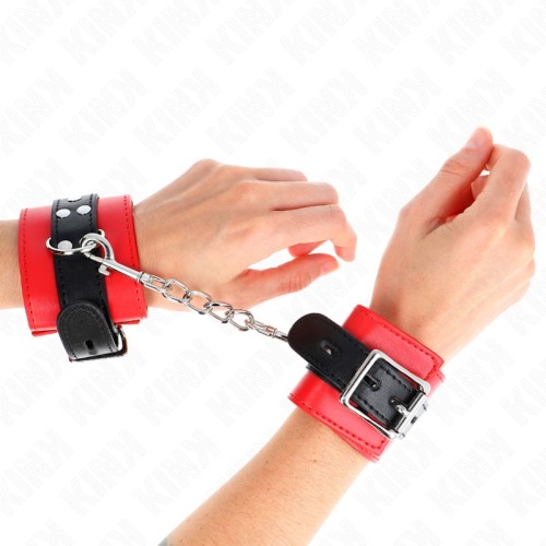 Kink Adjustable Wrist Straps Red with Black Strap - BDSM Control