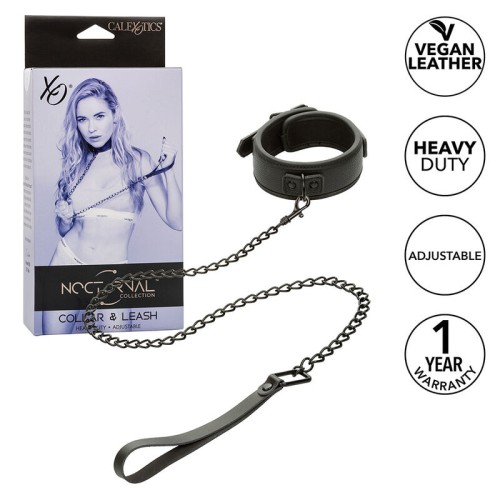 Nocturnal Adjustable Leather Collar and Leash for BDSM