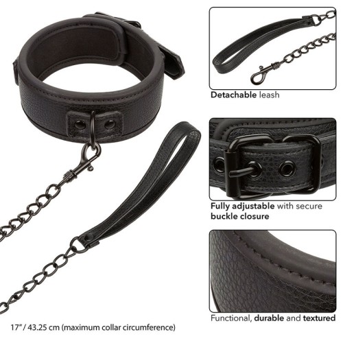 Nocturnal Adjustable Leather Collar and Leash for BDSM