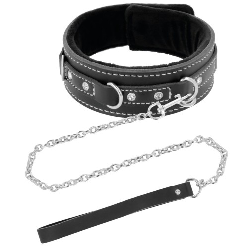 Collar De Cuero Alta Calidad Con Correa Darkness